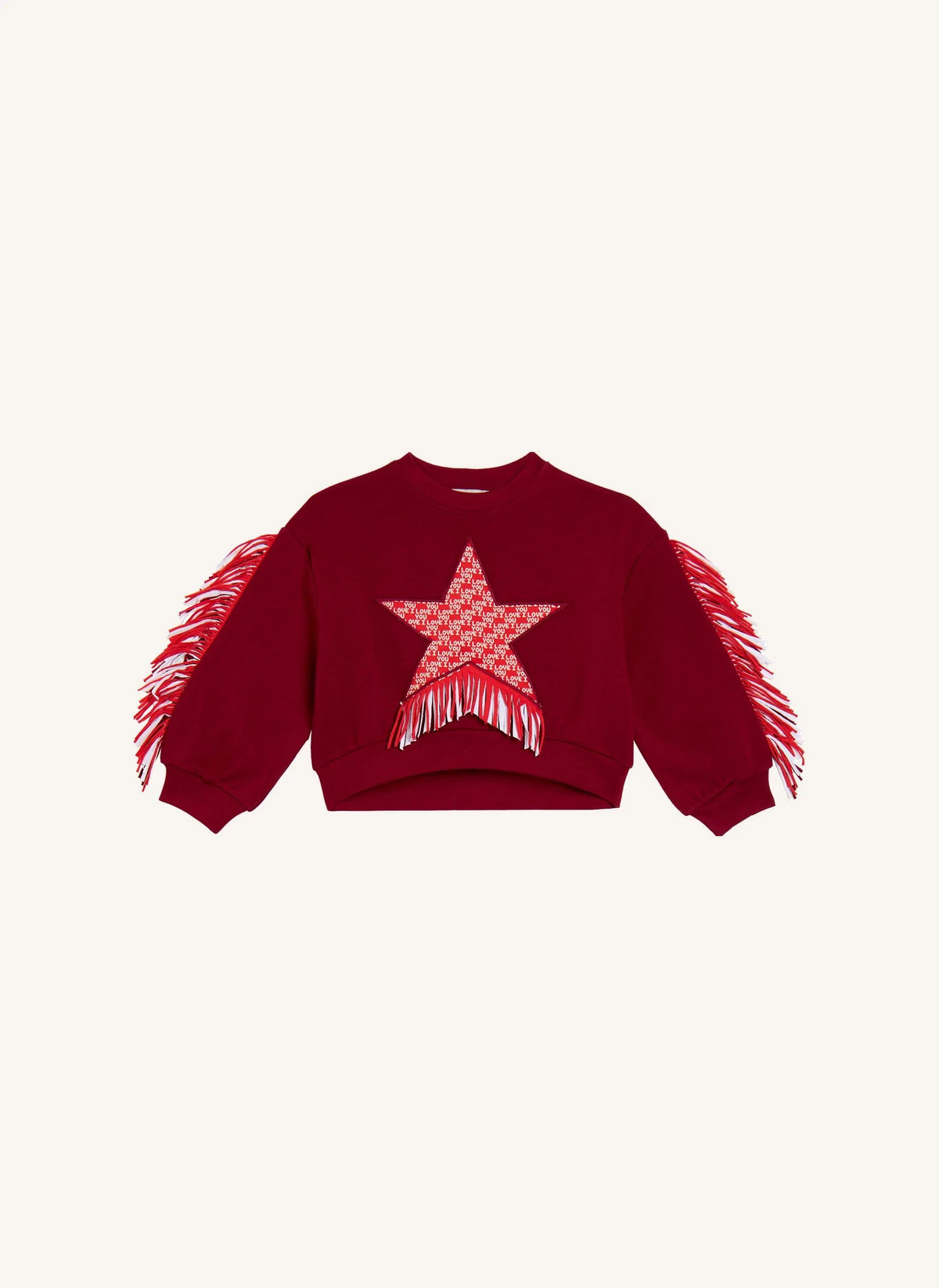 Stella McCartney Kids - Sudadera con flecos y estrella | Rojo oscuro