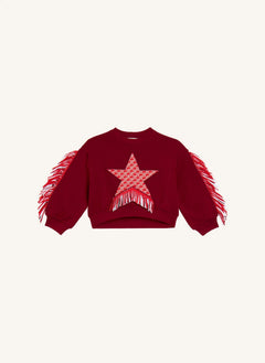 Stella McCartney Kids - Sudadera con flecos y estrella | Rojo oscuro