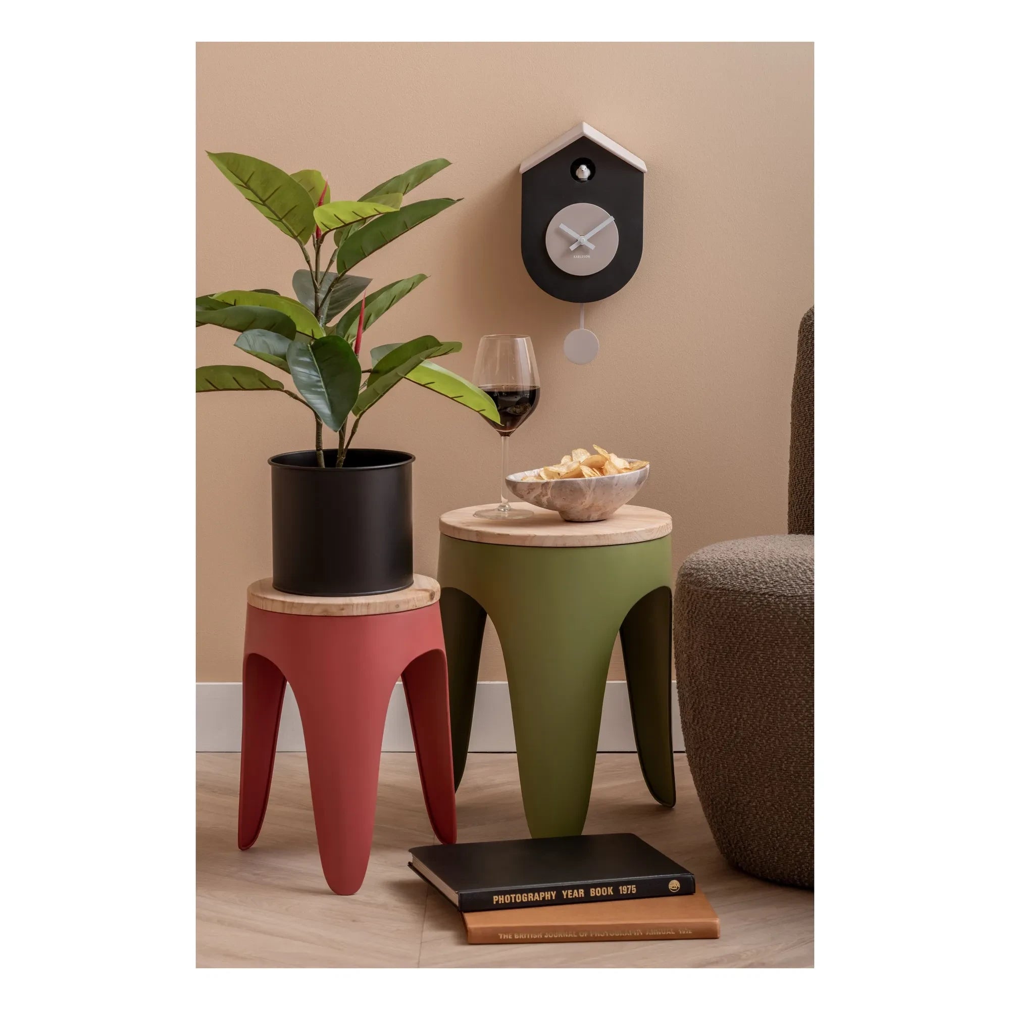 Present Time - Reloj de pared de cuco Gato | Negro