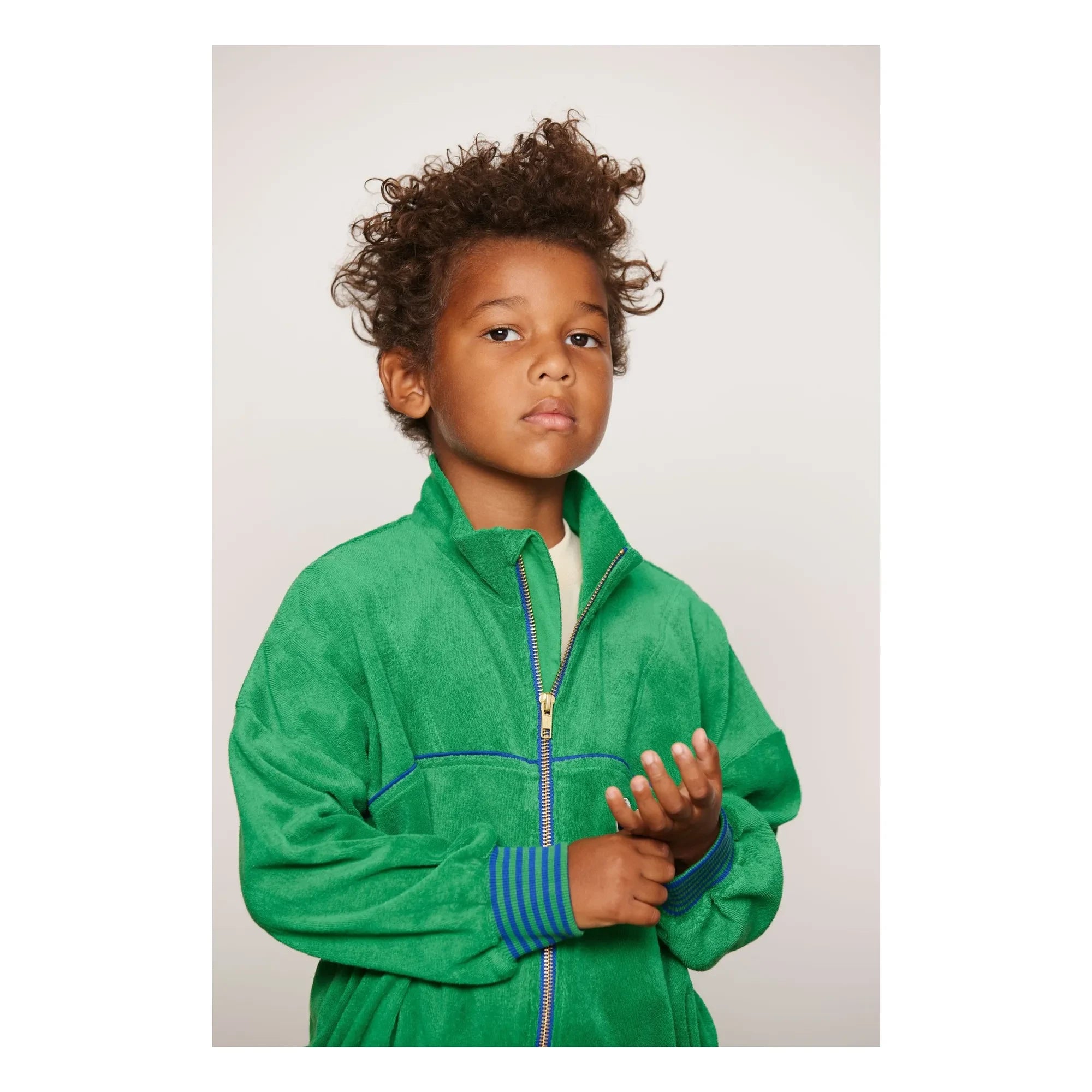 Mini Rodini - Sudadera con cremallera de rizo de algodón orgánico | Verde