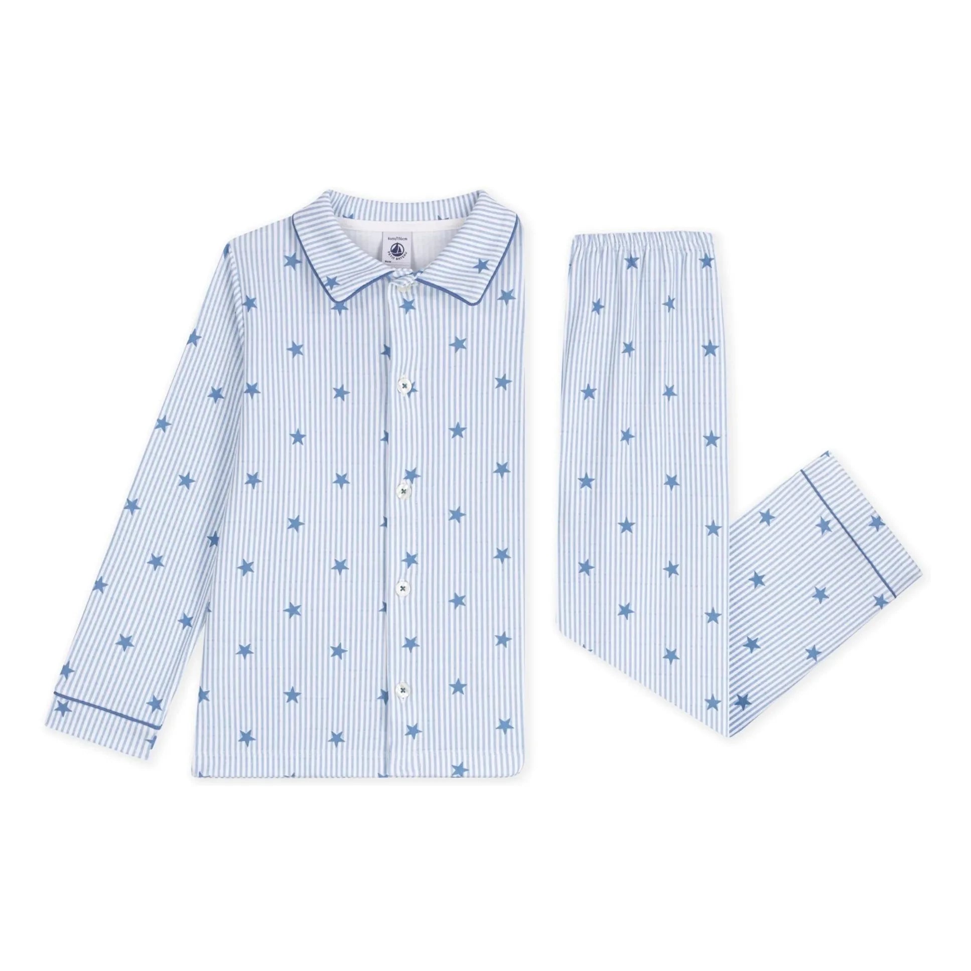 Petit Bateau - Çizgili Yıldızlı Organik Pamuk Pijama Gömleği | Mavi