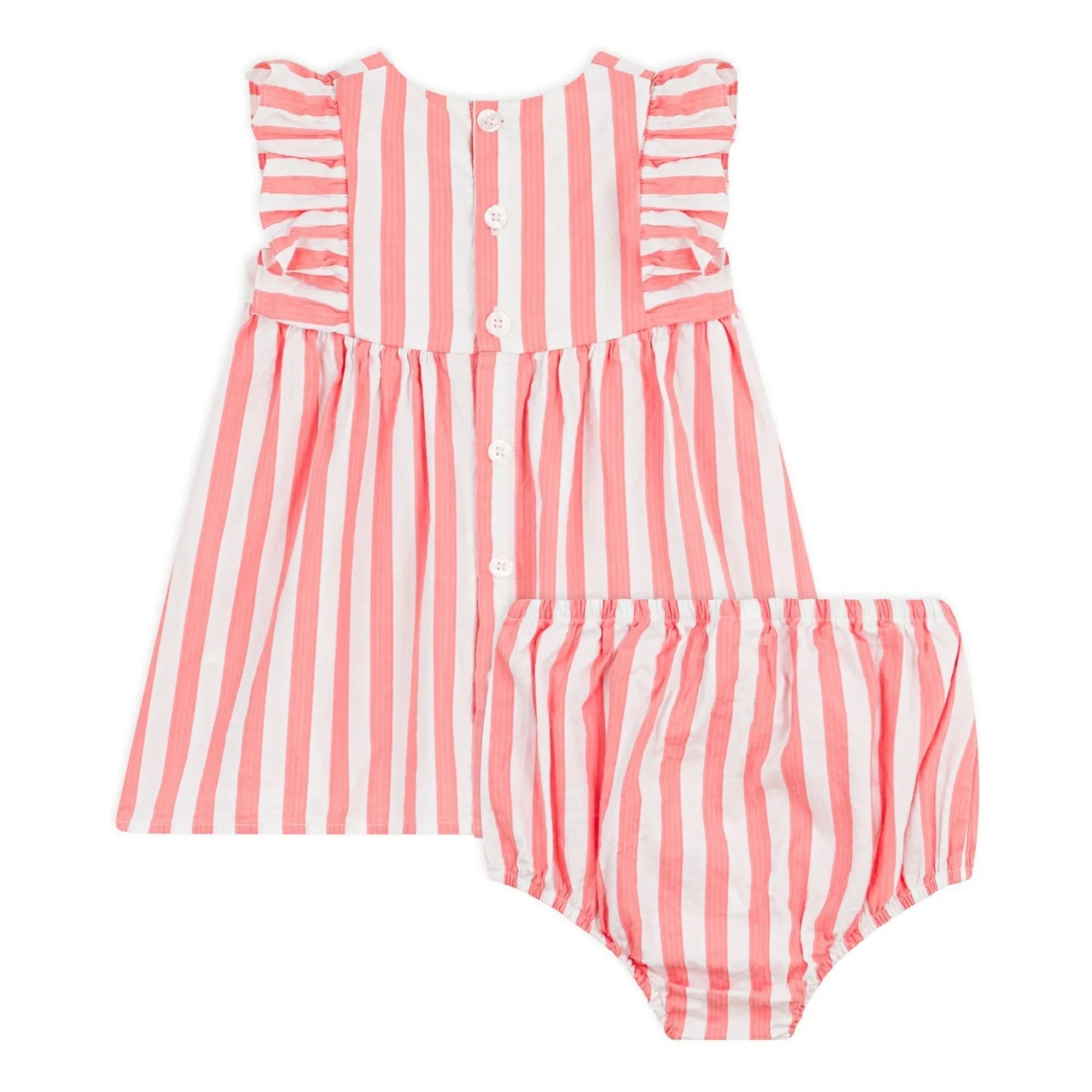 Petit Bateau - Conjunto de vestido y braguita de algodón orgánico seersucker a rayas | Coral