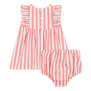 Petit Bateau - Conjunto de vestido y braguita de algodón orgánico seersucker a rayas | Coral