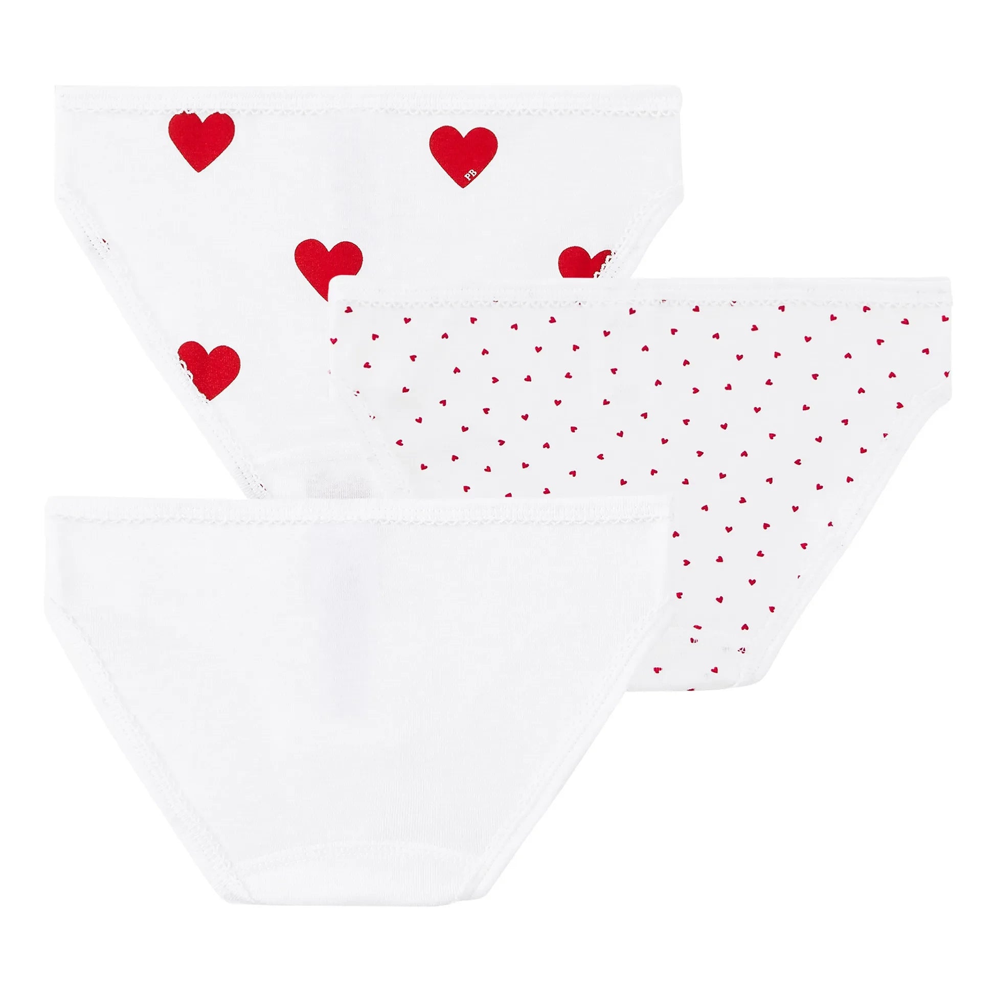 Petit Bateau - Braguitas de algodón orgánico con estampado de corazones, 3 unidades | Blancas