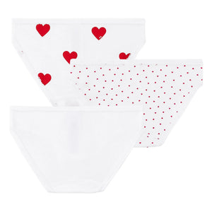 Petit Bateau - Braguitas de algodón orgánico con estampado de corazones, 3 unidades | Blancas