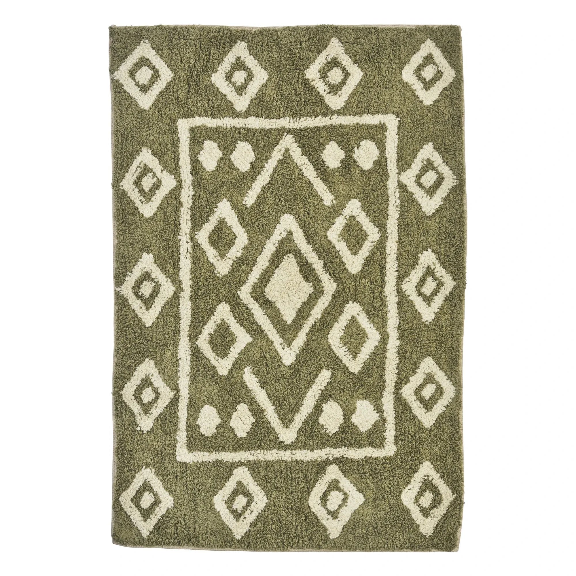 Madam Stoltz - Alfombrilla de baño de algodón con relieve | Verde