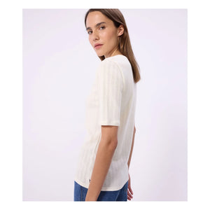 Petit Bateau - Camiseta con cuello tunecino de punto calado | Crudo