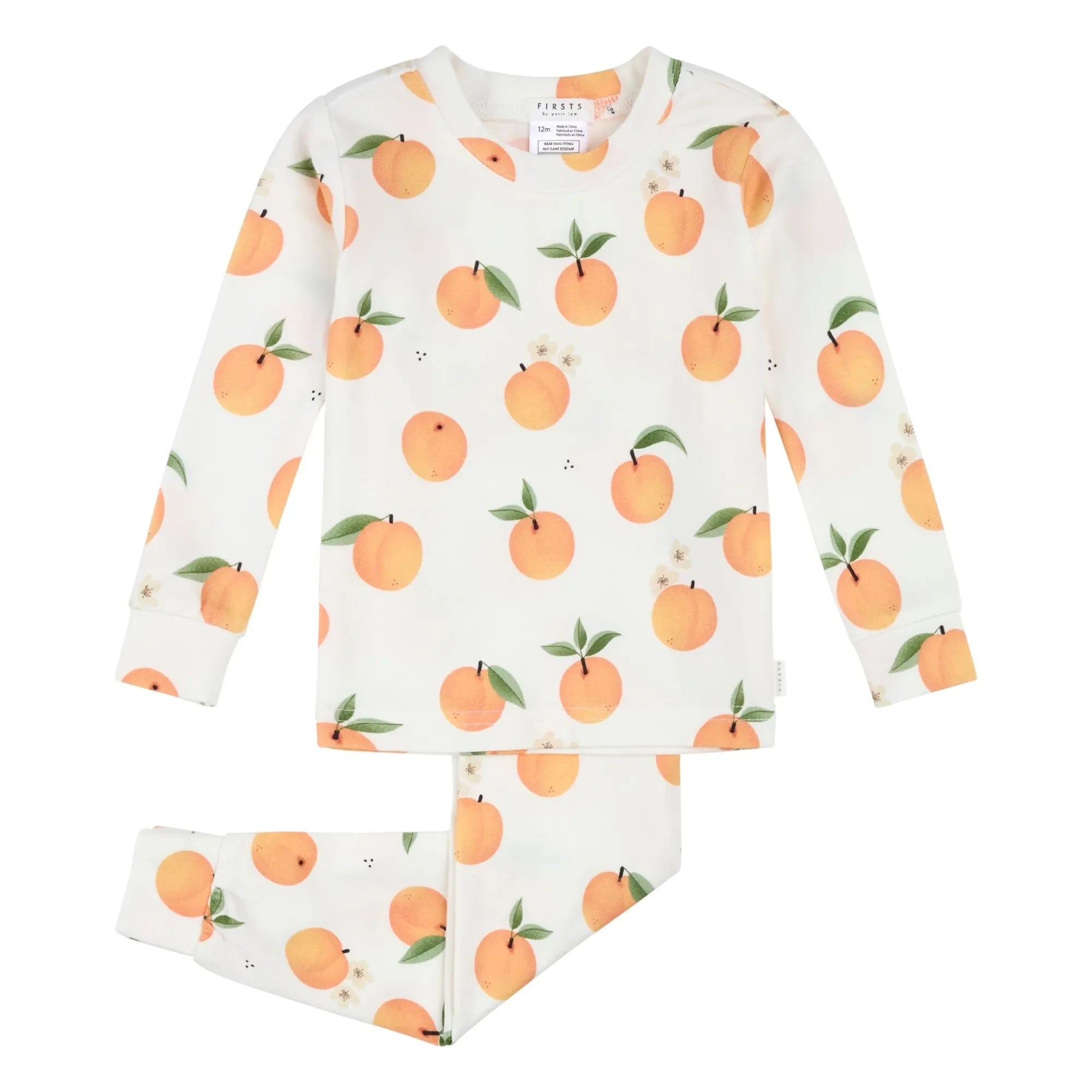 Petit Lem - Pijama de manga larga Peaches de algodón orgánico y modal | Blanco