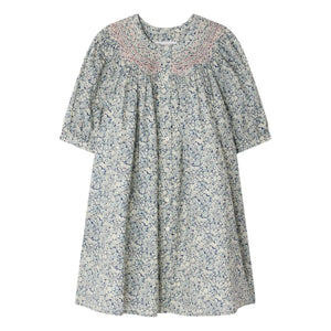 Bonpoint - Vestido fruncido de algodón orgánico Ladwiga Fleurie | Azul Prusia