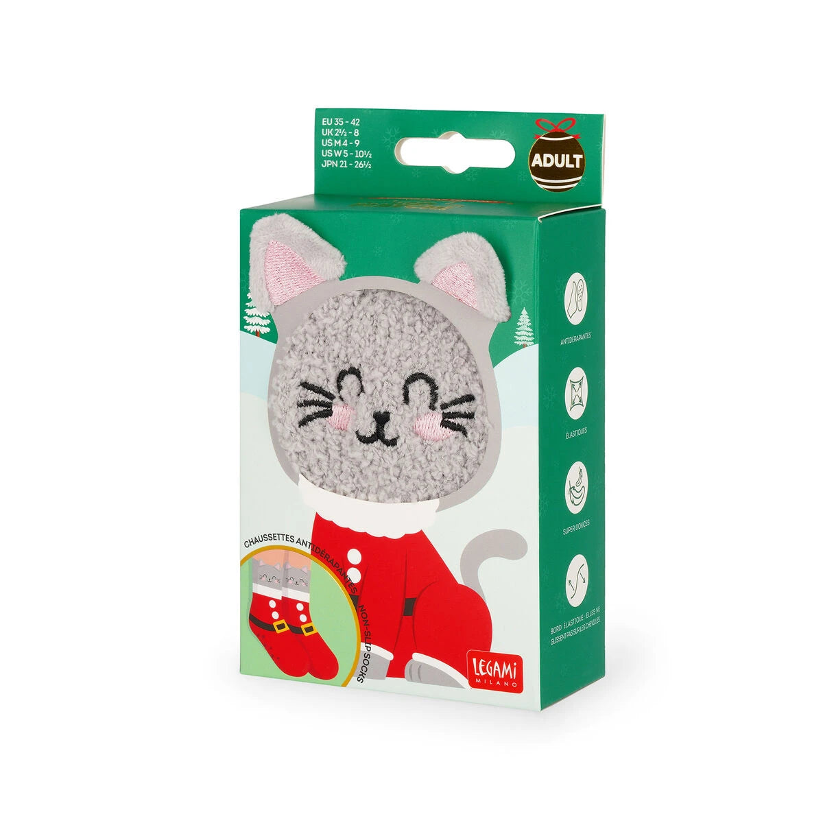 Legami - Calcetines de Navidad para adultos Kitty Santa - ¡Una combinación perfecta!