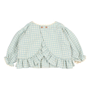 Búho - Blusa de seersucker a cuadros con manga 3/4 | Aqua