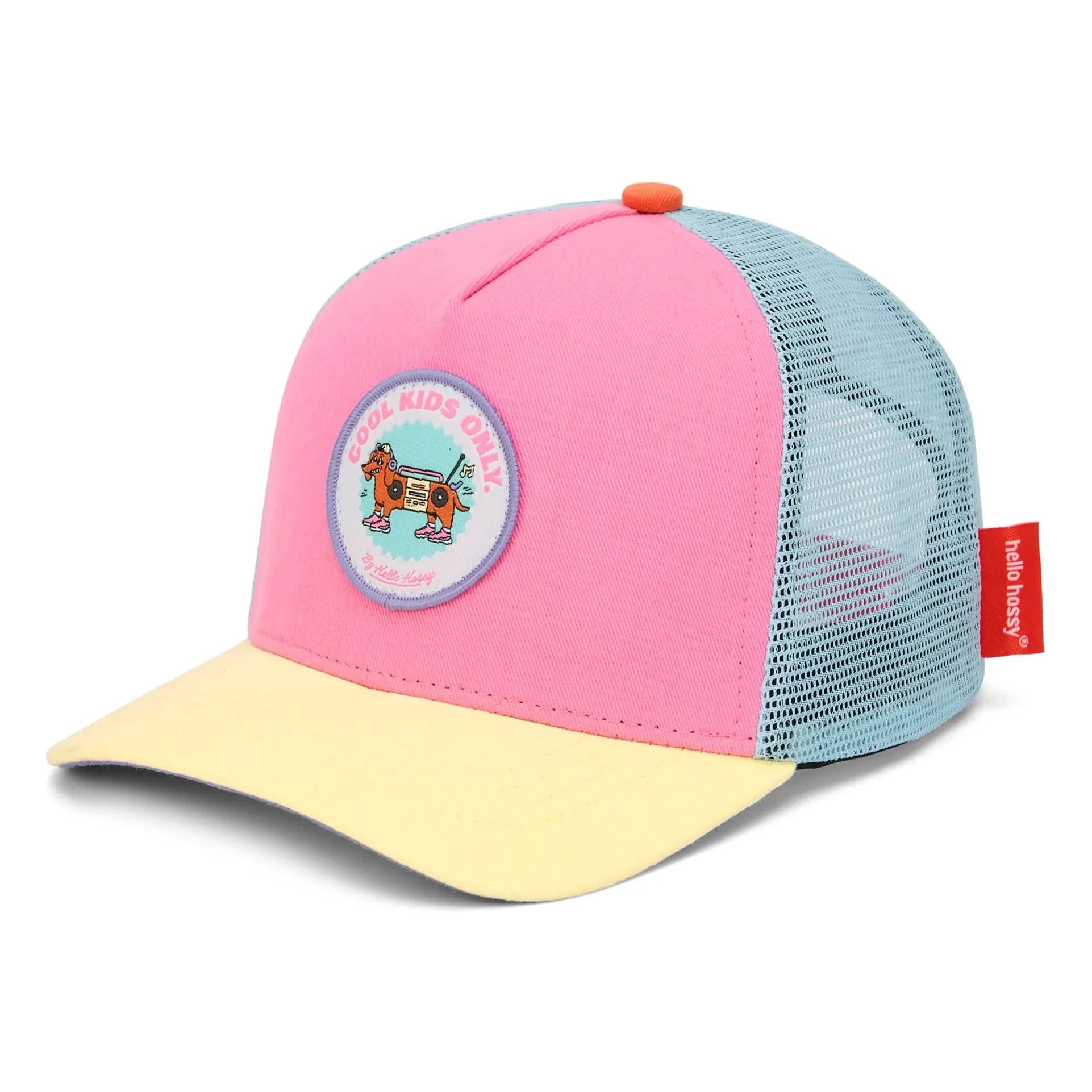 Hello Hossy - Gorra trucker con visera curvada Stereo Dog de algodón orgánico | Rosa