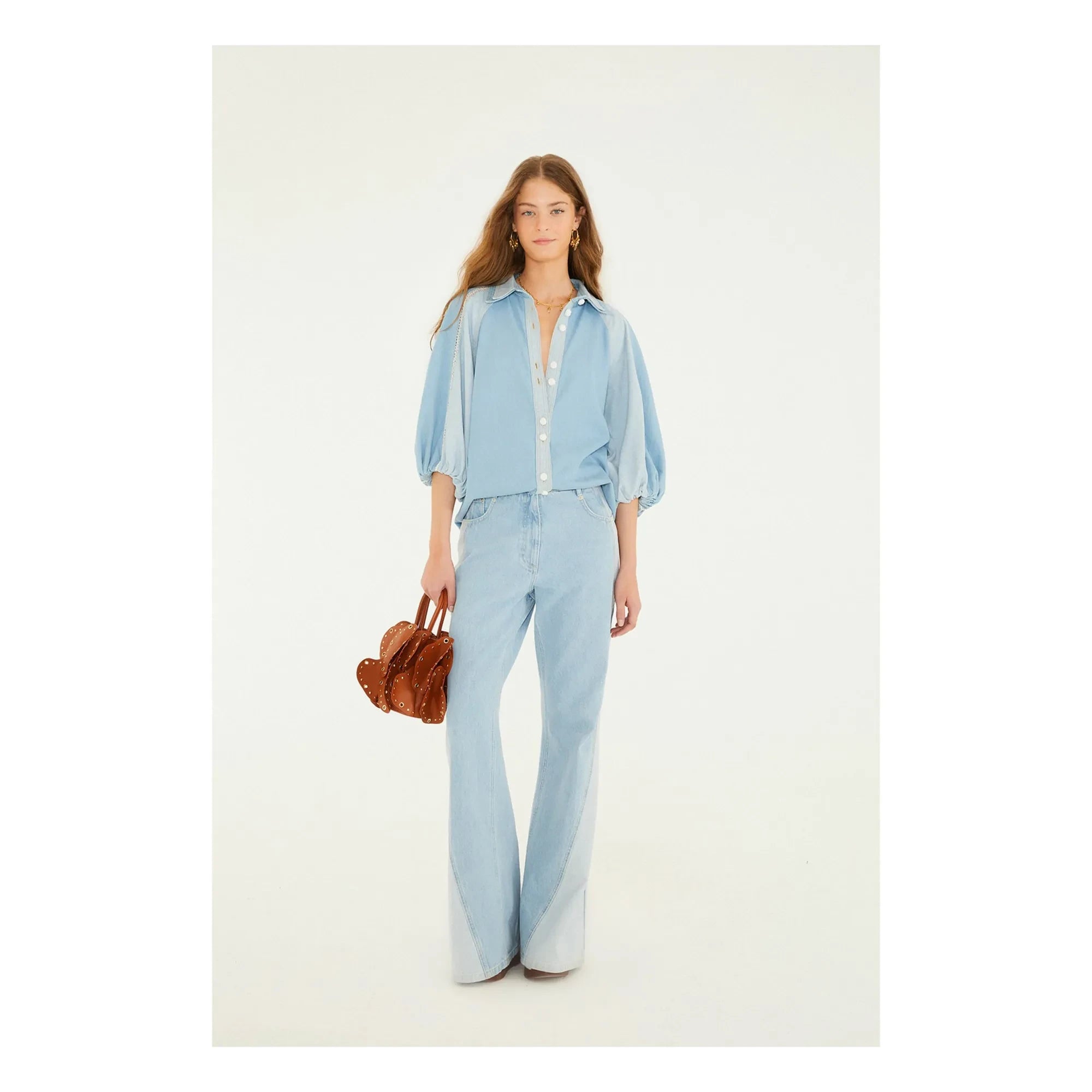 Farm Rio - Blusa de mezclilla bicolor | Azul
