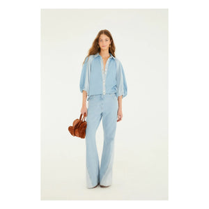 Farm Rio - Blusa de mezclilla bicolor | Azul