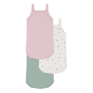Petit Bateau - Conjunto de 3 Bodys sin Mangas de Algodón Orgánico con Calado y Estampado Floral | Rosa