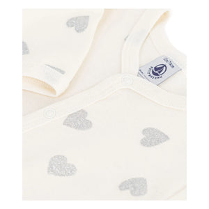 Petit Bateau - Pijama Corazones Purpurina Algodón Orgánico | Crudo