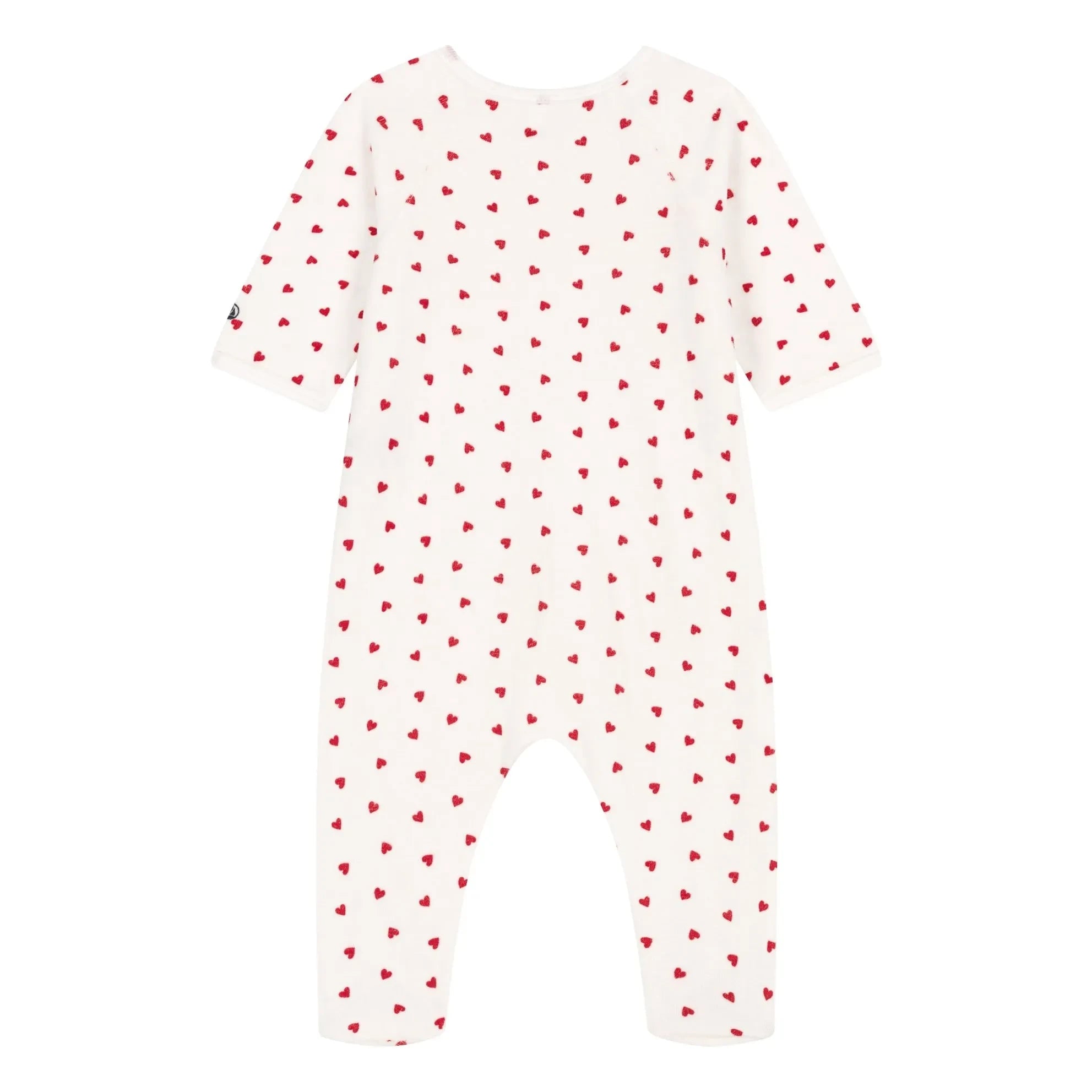 Petit Bateau - Pijama con pies Corazones Terciopelo Algodón Orgánico | Blanco