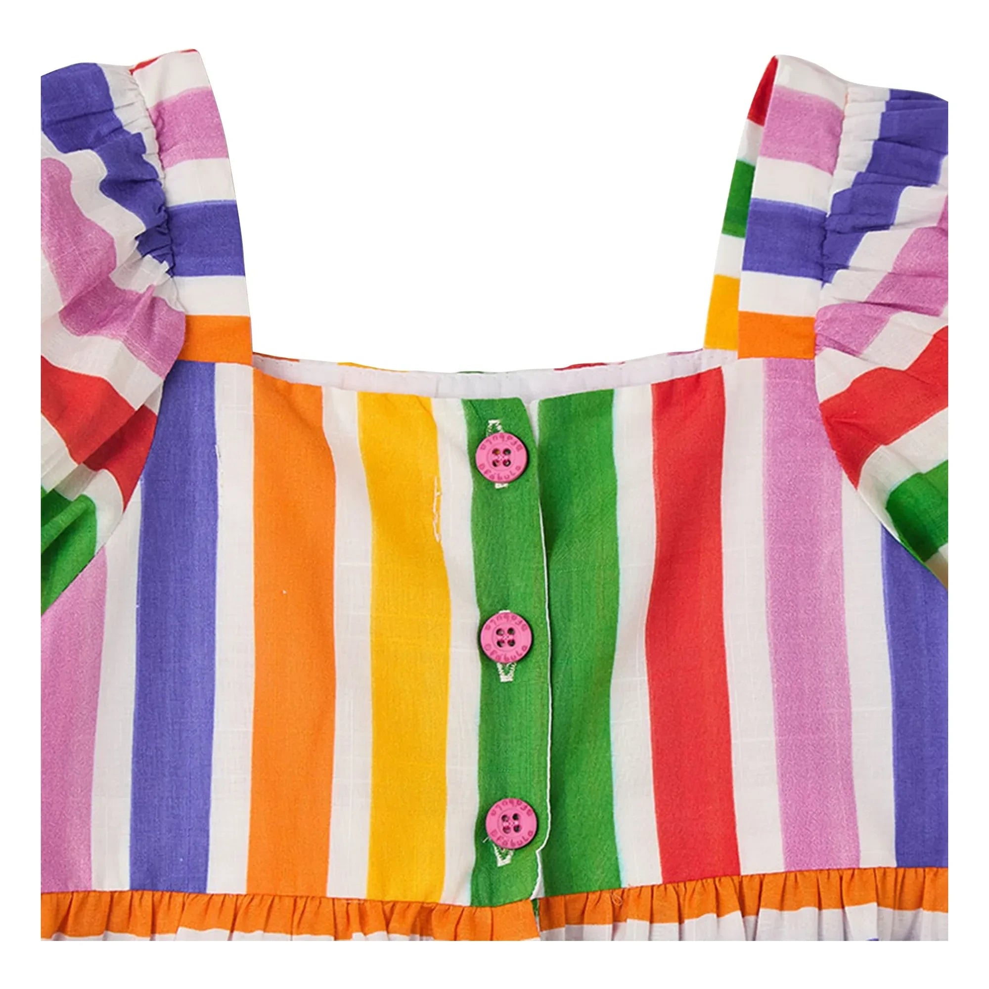 Fábula - Vestido de manga abullonada a rayas y flores | Amarillo