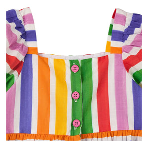 Fábula - Vestido de manga abullonada a rayas y flores | Amarillo