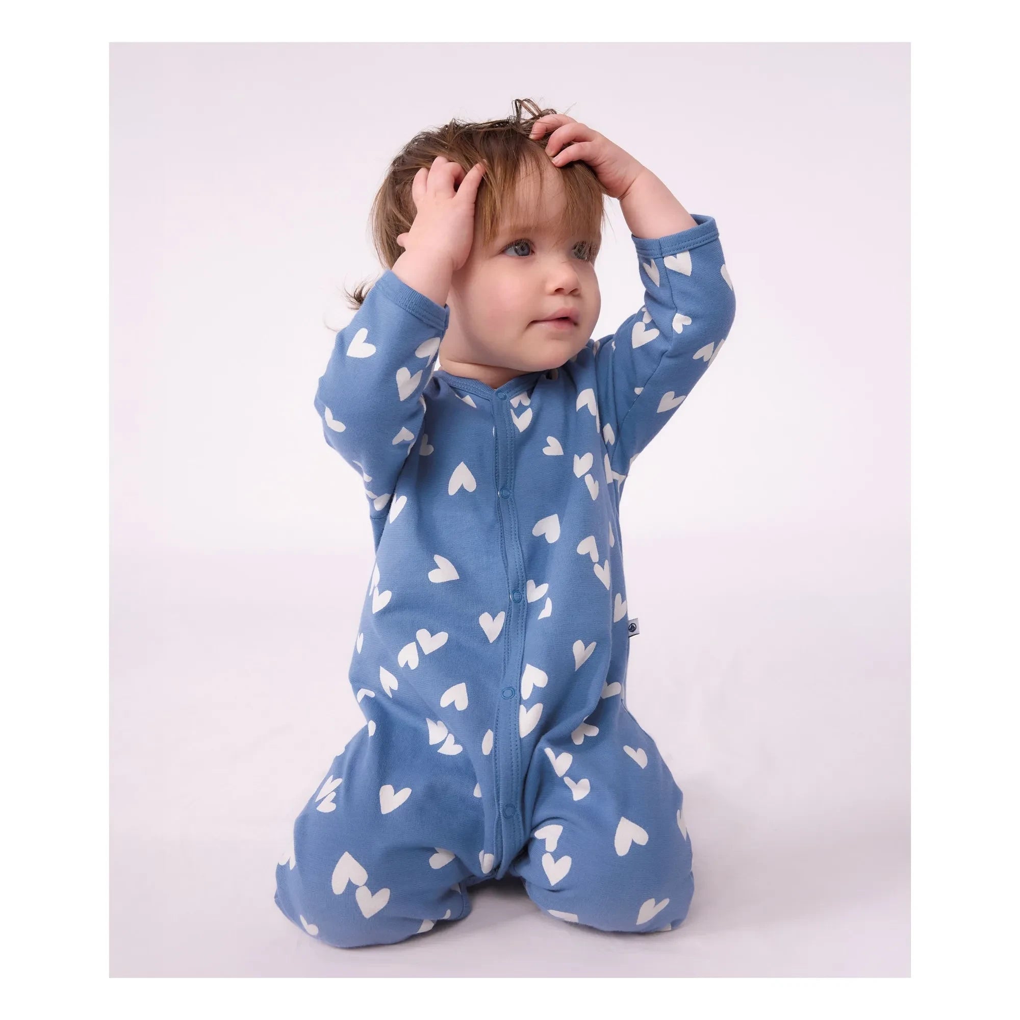 Petit Bateau - Dors Bien Cœurs organik pamuklu polar pijama | Mavi