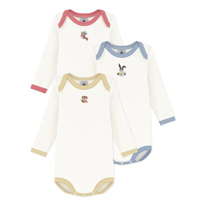 Petit Bateau - 3'lü Organik Pamuklu Hayvan Desenli Body Seti | Beyaz