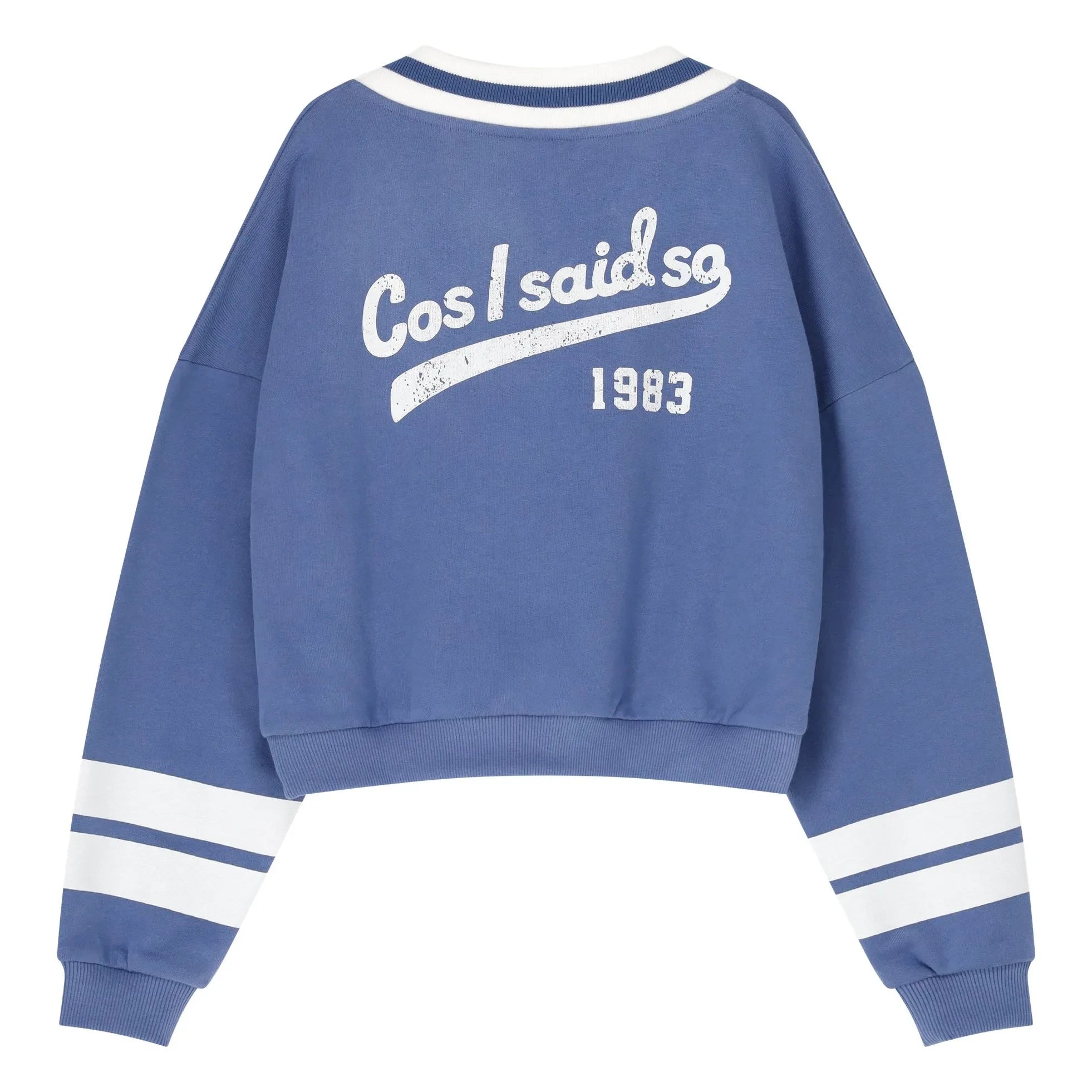 Cos I Said So - Sudadera con rayas de algodón orgánico y cuello en V | Azul