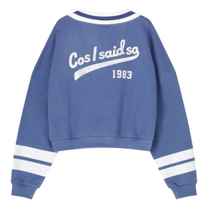 Cos I Said So - Sudadera con rayas de algodón orgánico y cuello en V | Azul