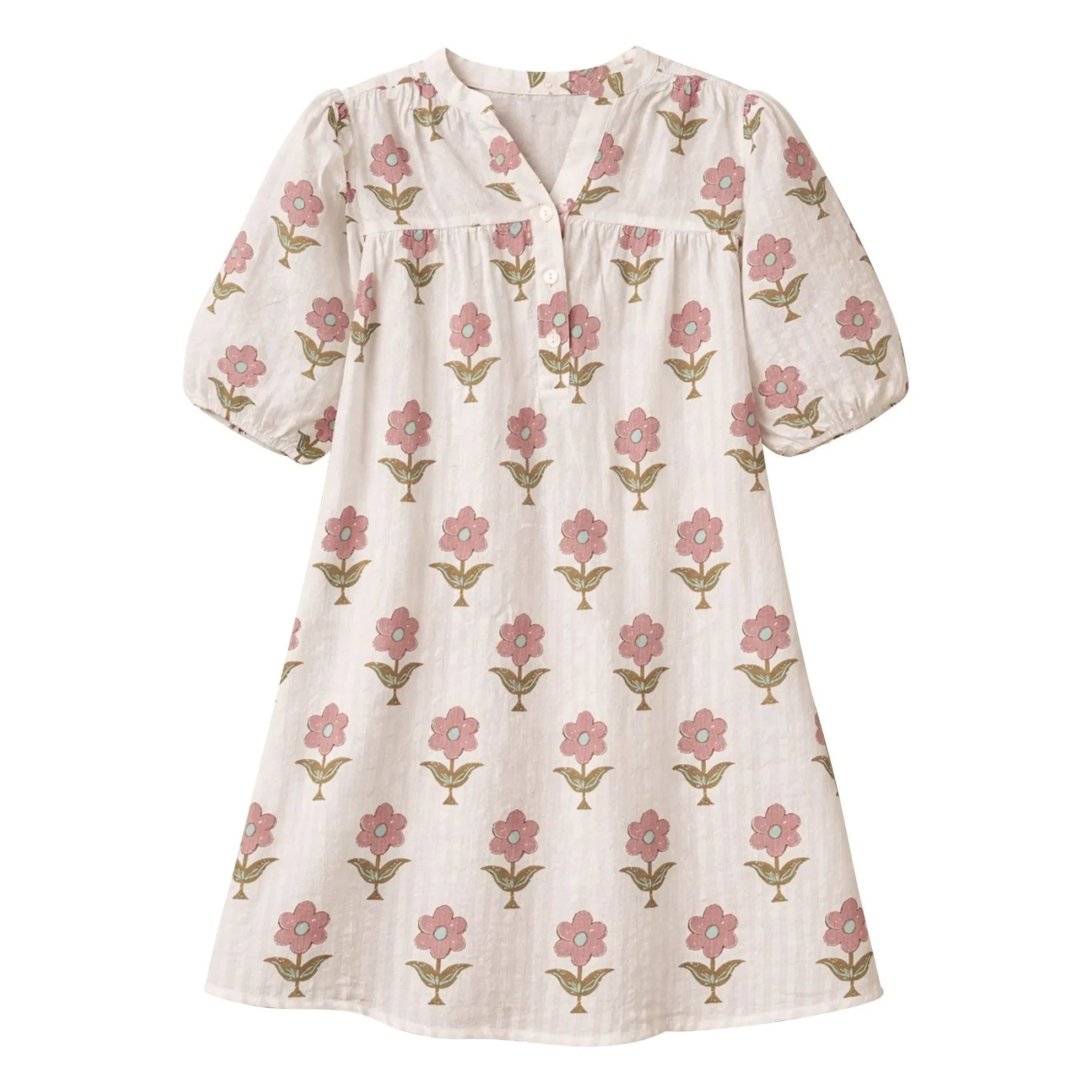 Lililotte - Vestido de algodón orgánico arrugado con estampado floral Romy Flowers | Crudo