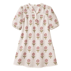 Lililotte - Vestido de algodón orgánico arrugado con estampado floral Romy Flowers | Crudo
