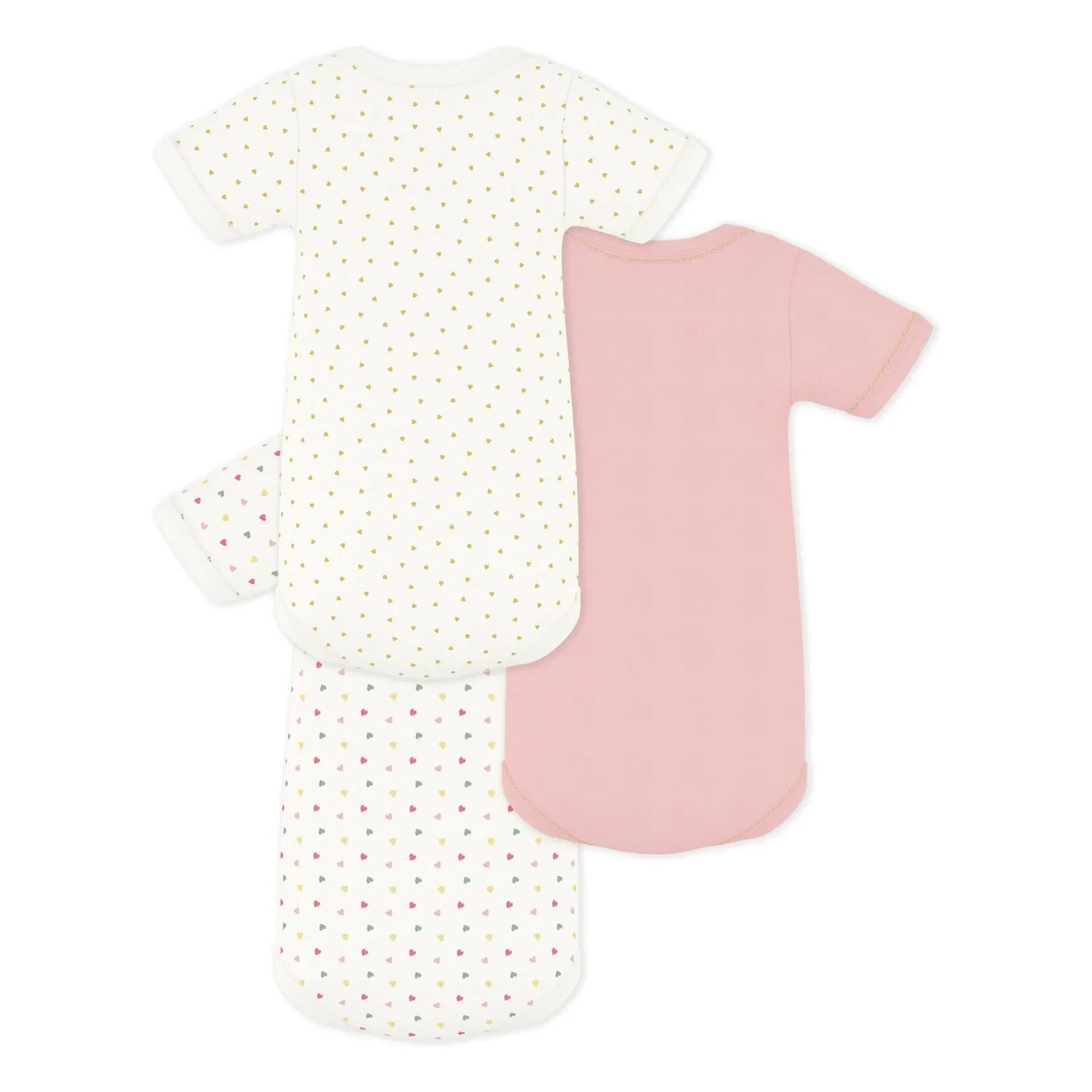 Petit Bateau - Conjunto de 3 bodys de algodón orgánico Mini Heart | Blanco