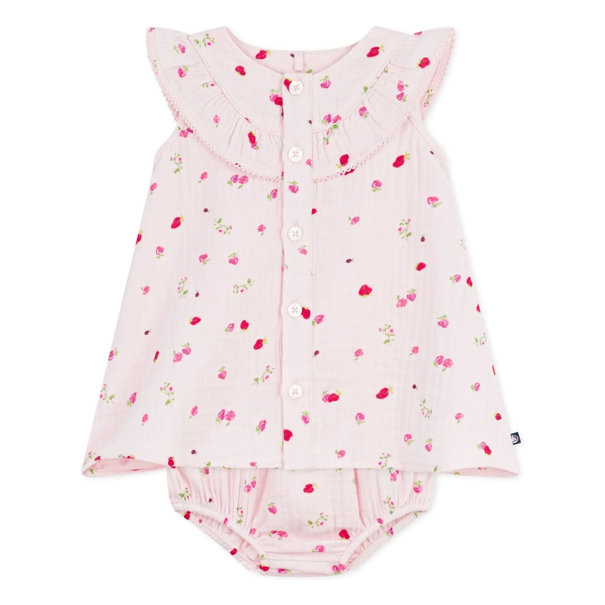 Petit Bateau - Conjunto de vestido y braguita floreados de gasa de algodón orgánico | Rosa