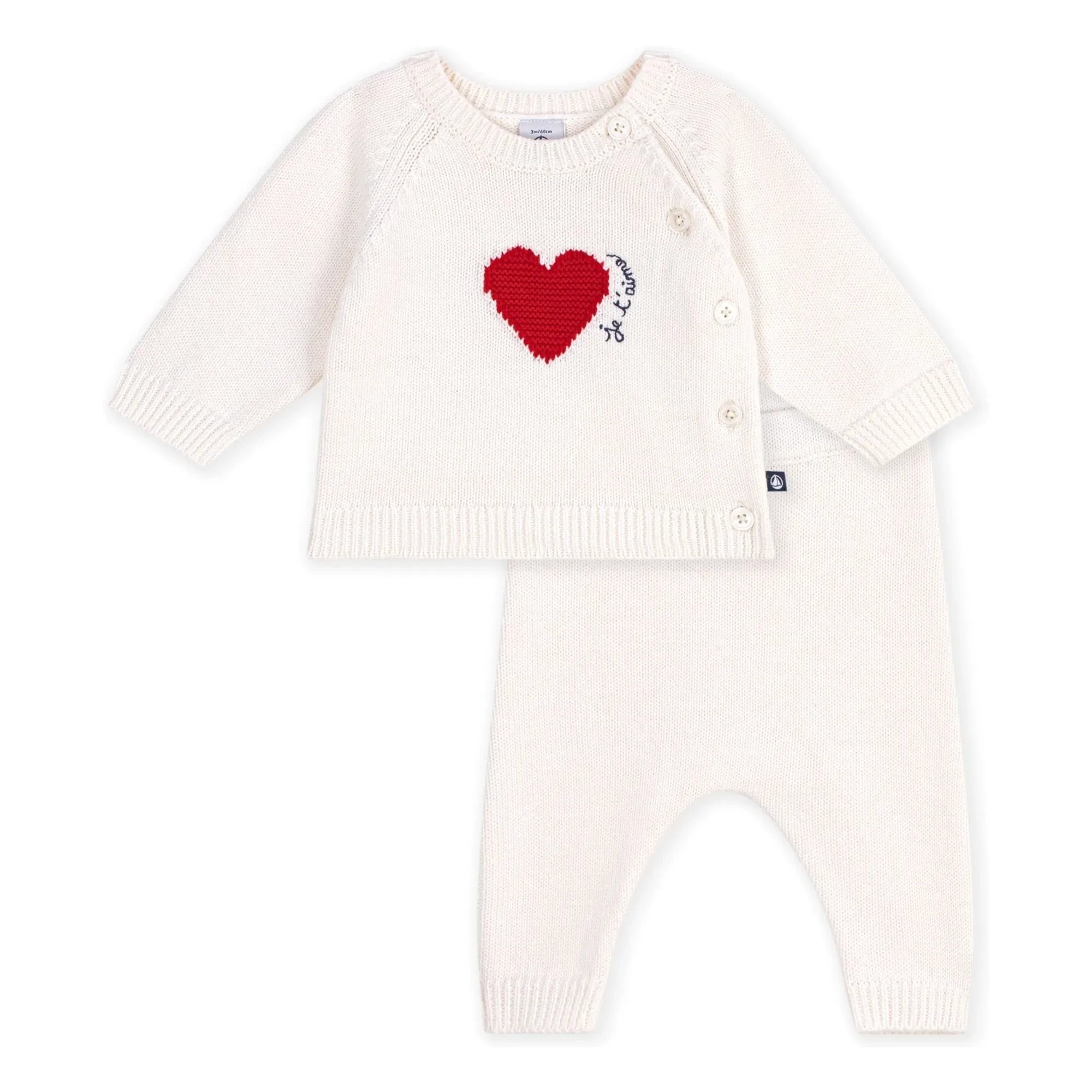 Petit Bateau - Yün Kalp Hırka ve Pantolon Seti | Beyaz