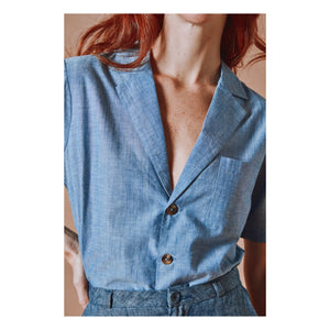 Emile et Ida - Blusa de cambray de algodón azul