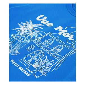Petit Bateau - Camiseta ancha de algodón orgánico estampado mar | Azul celeste
