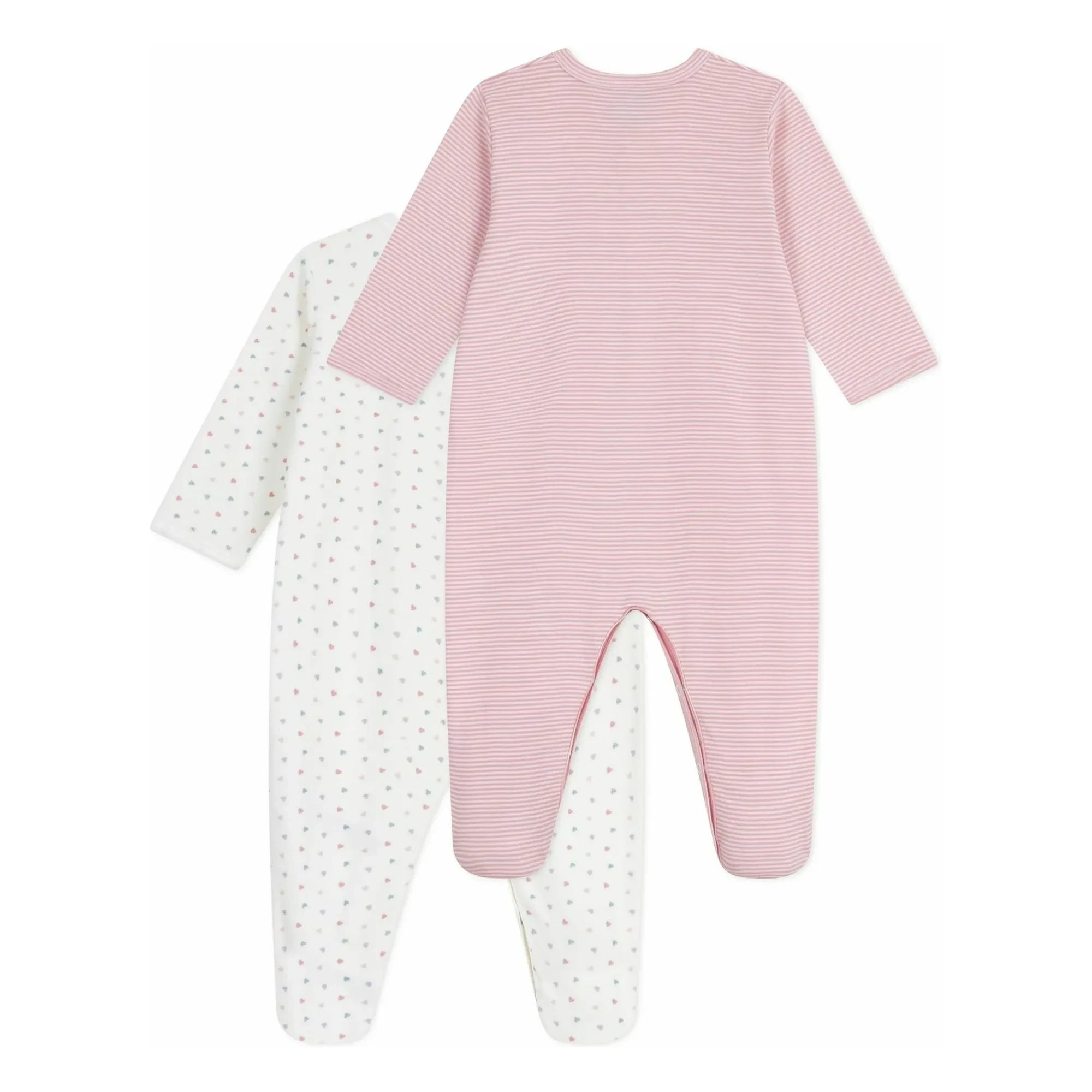Petit Bateau - Conjunto de pijama de algodón orgánico con estampado de corazones (2 piezas) | Blanco