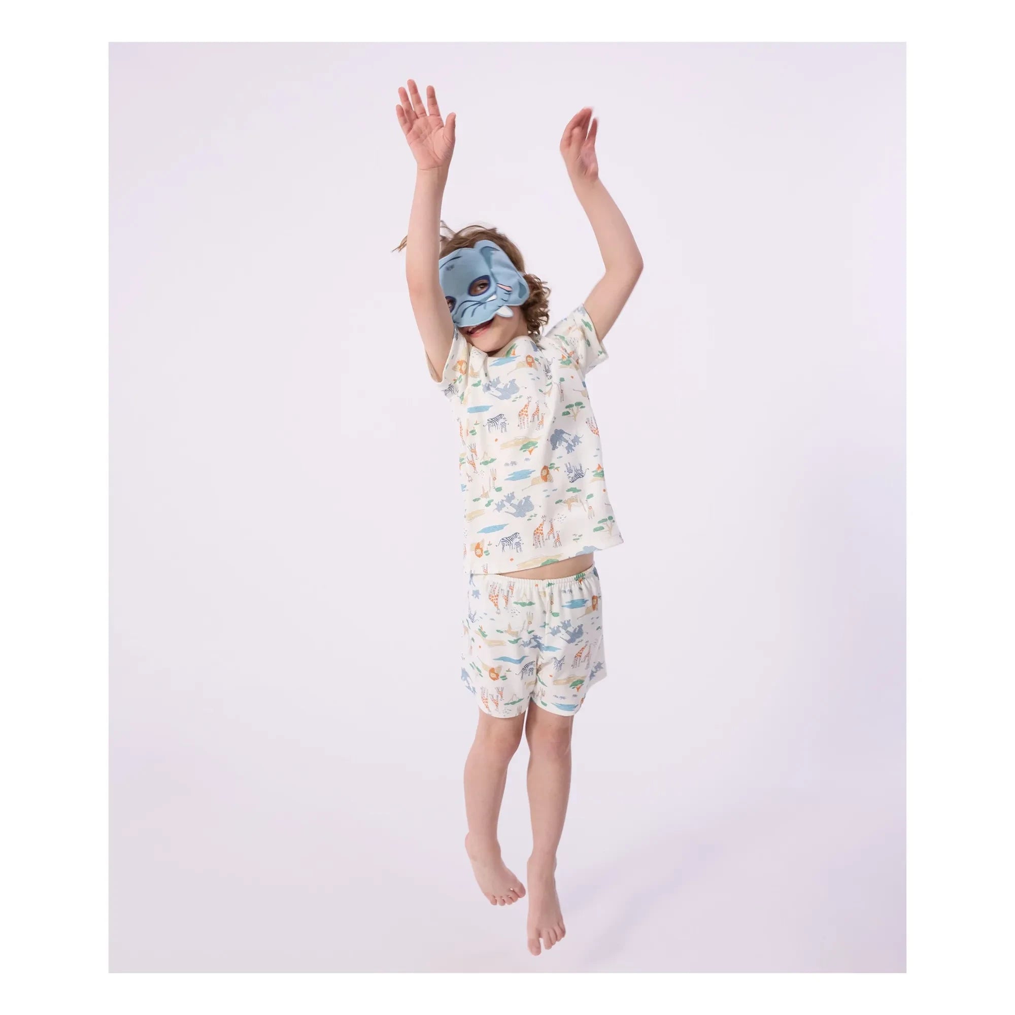 Petit Bateau - Conjunto de pijama corto y antifaz Savane de algodón orgánico | Blanco