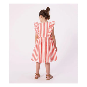 Petit Bateau - Vestido con volantes de algodón orgánico a rayas | Coral