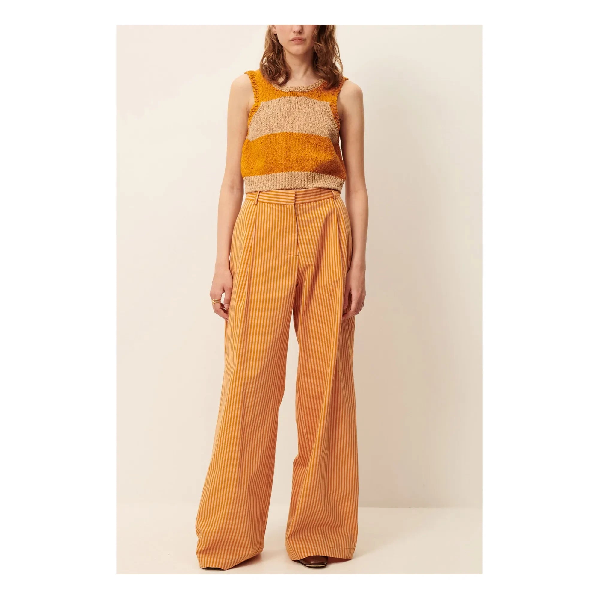 Sessùn - Pantalones de algodón a rayas Provencia | Naranja
