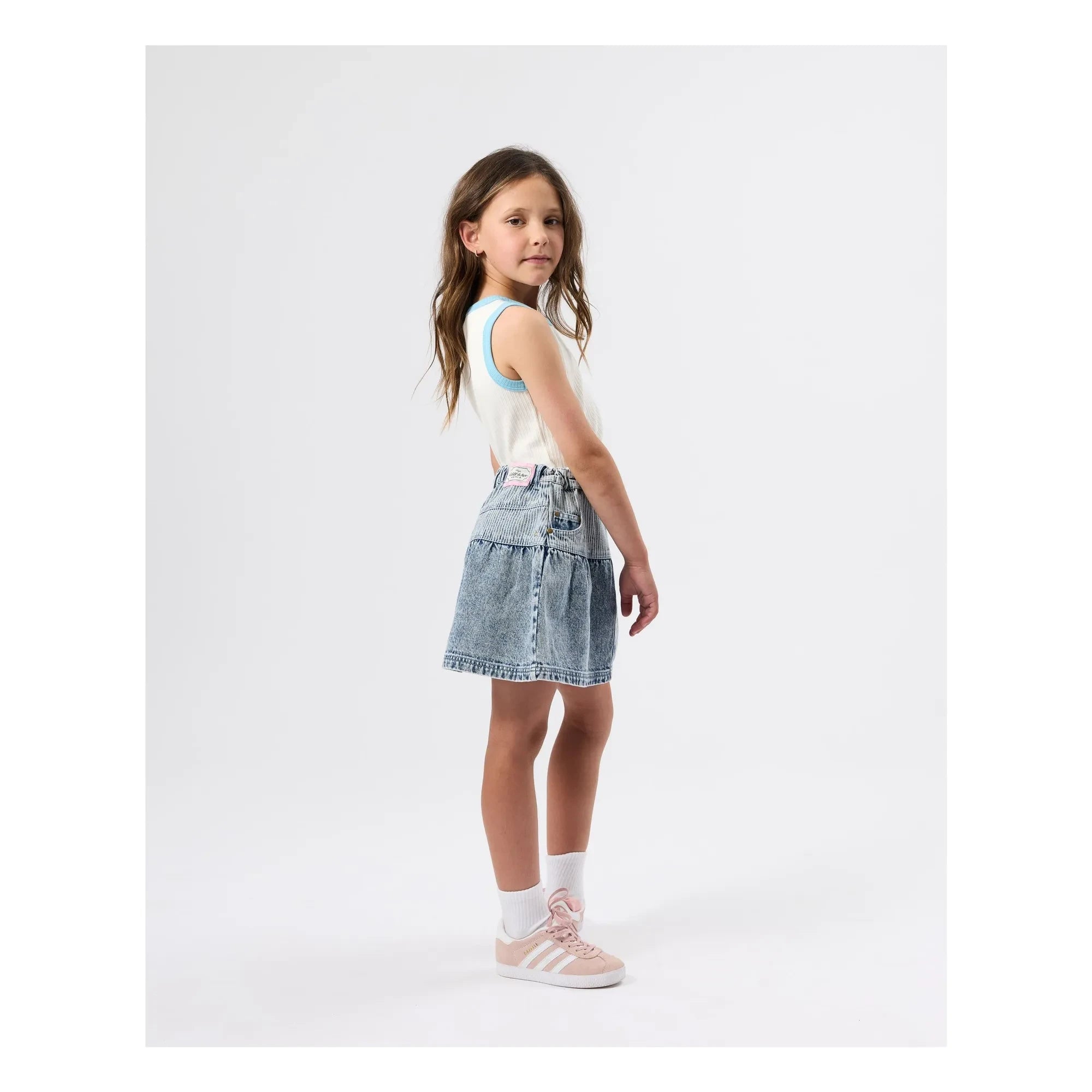 Goldie + Ace - Falda Vaquera Peplum | Azul