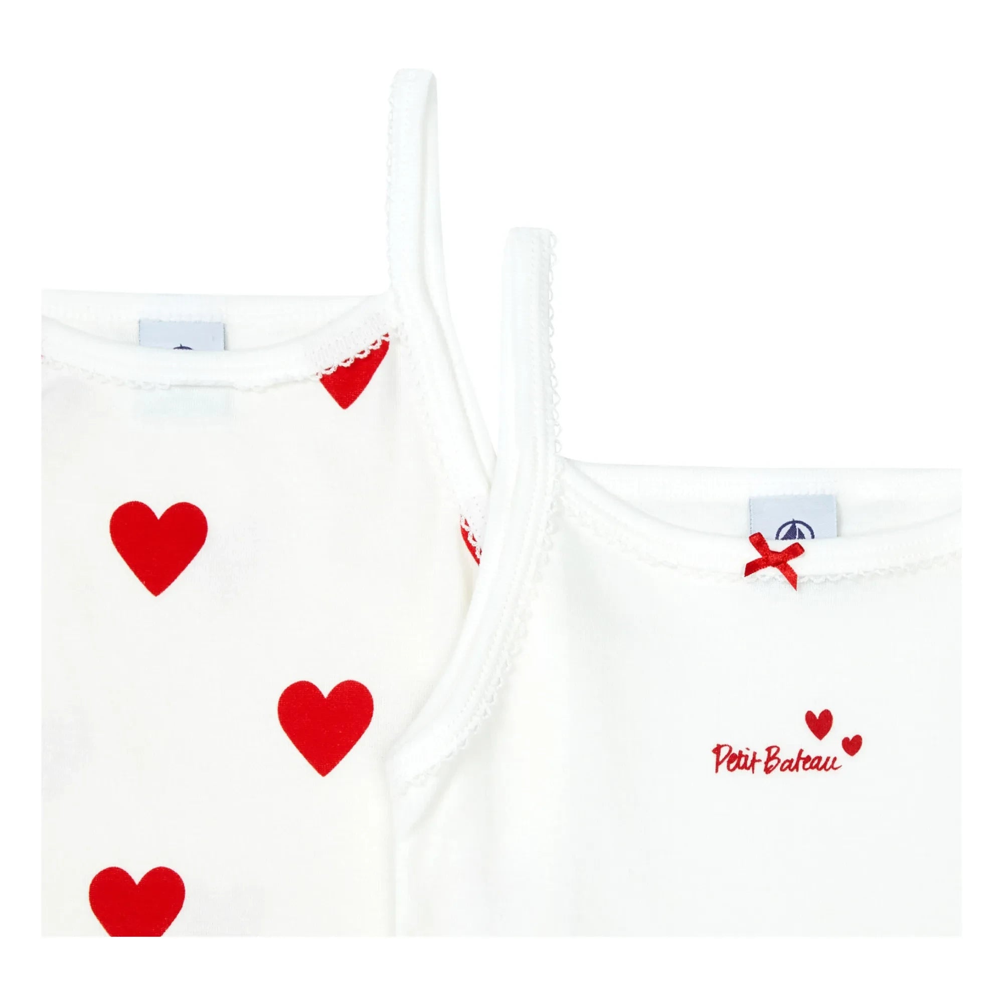 Petit Bateau - Camiseta con corazones de algodón orgánico, lote de 2 | Blanco