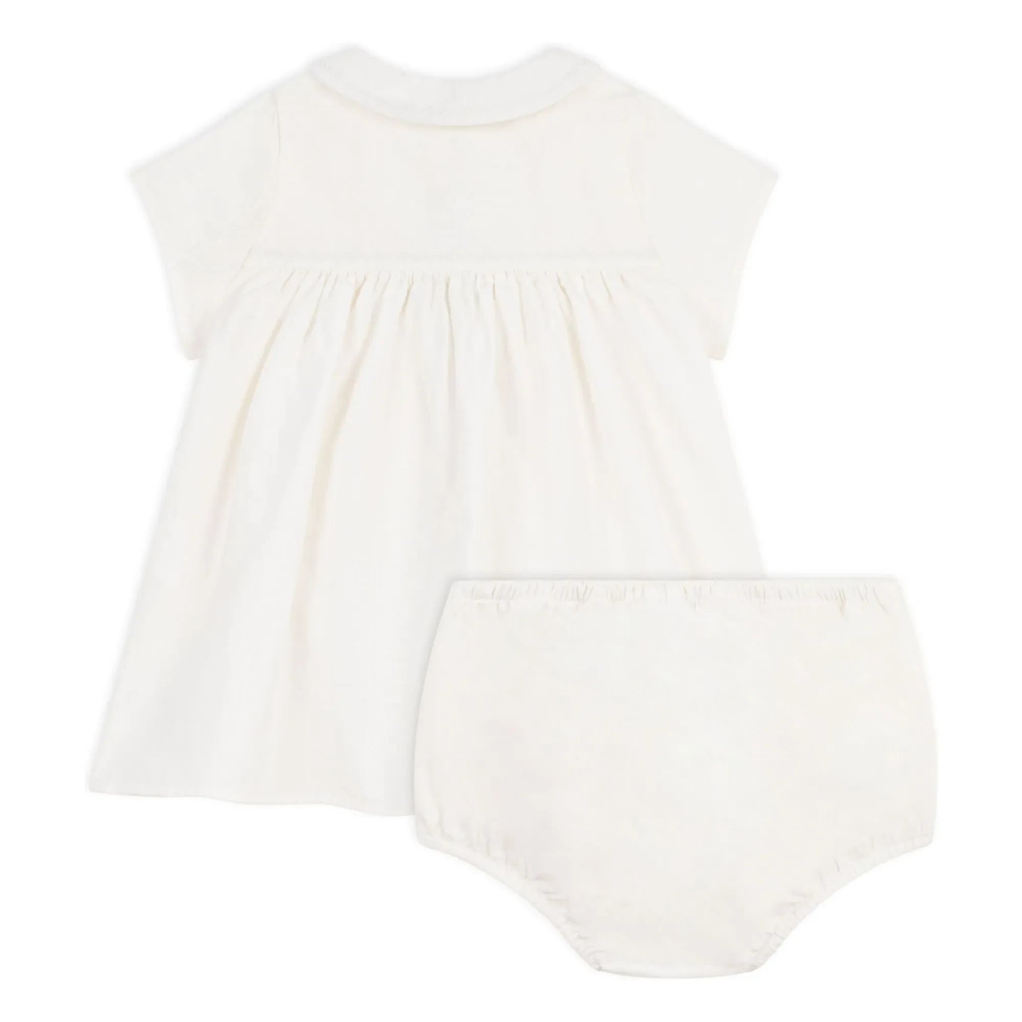 Petit Bateau - Conjunto de vestido y braguita de lino y algodón orgánico | Blanco