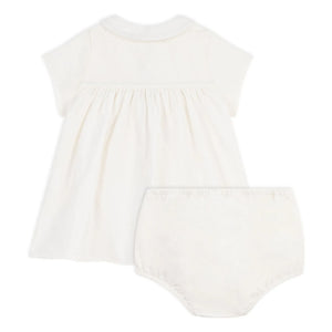 Petit Bateau - Conjunto de vestido y braguita de lino y algodón orgánico | Blanco