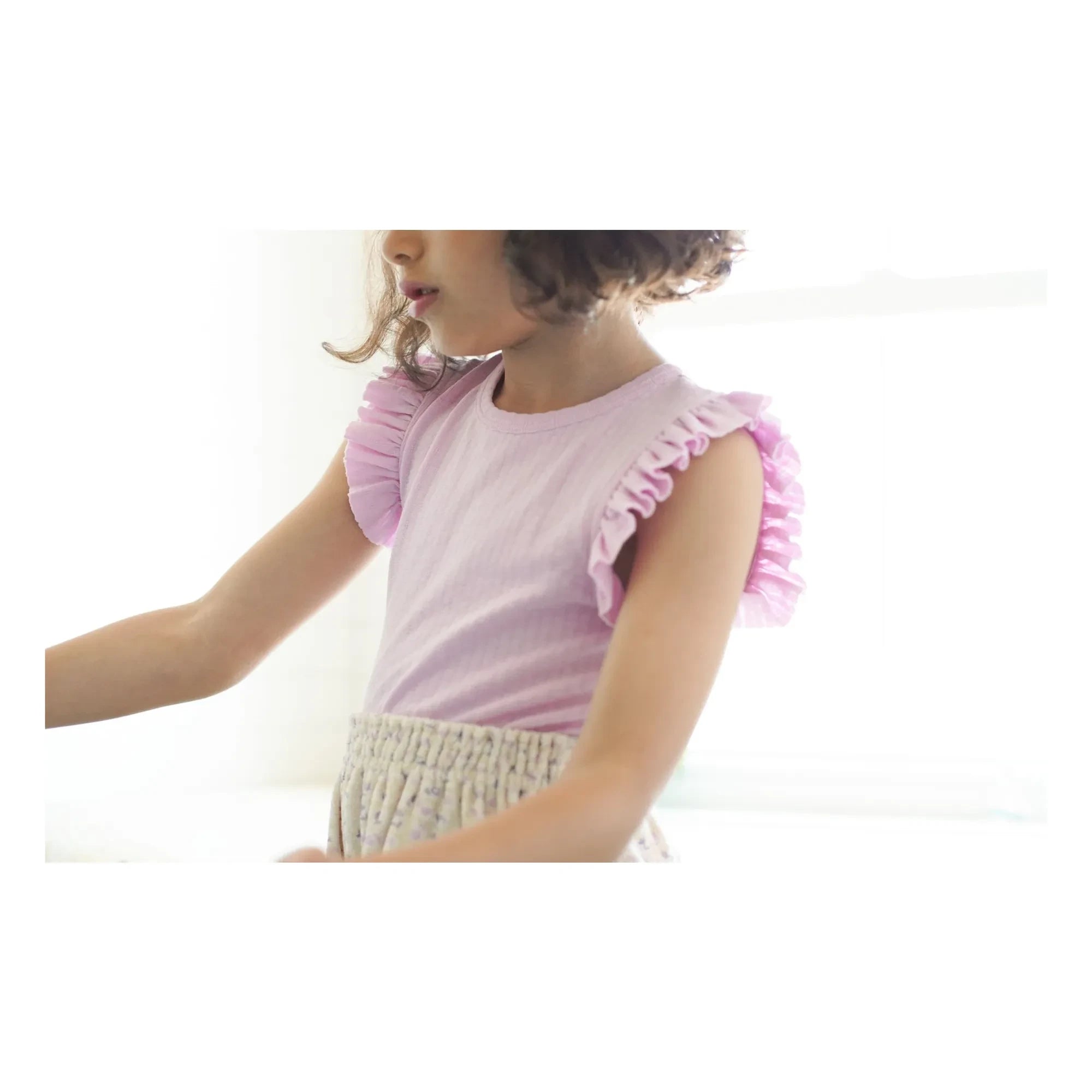 Soor Ploom - Camiseta de algodón orgánico con volantes Pointelle | Rosa
