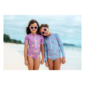 Beach & Bandits - Traje de baño UV de hibisco con protección solar, de fibras recicladas | Morado