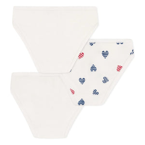 Petit Bateau - Conjunto de 3 braguitas de algodón orgánico a rayas con corazones | Crudo