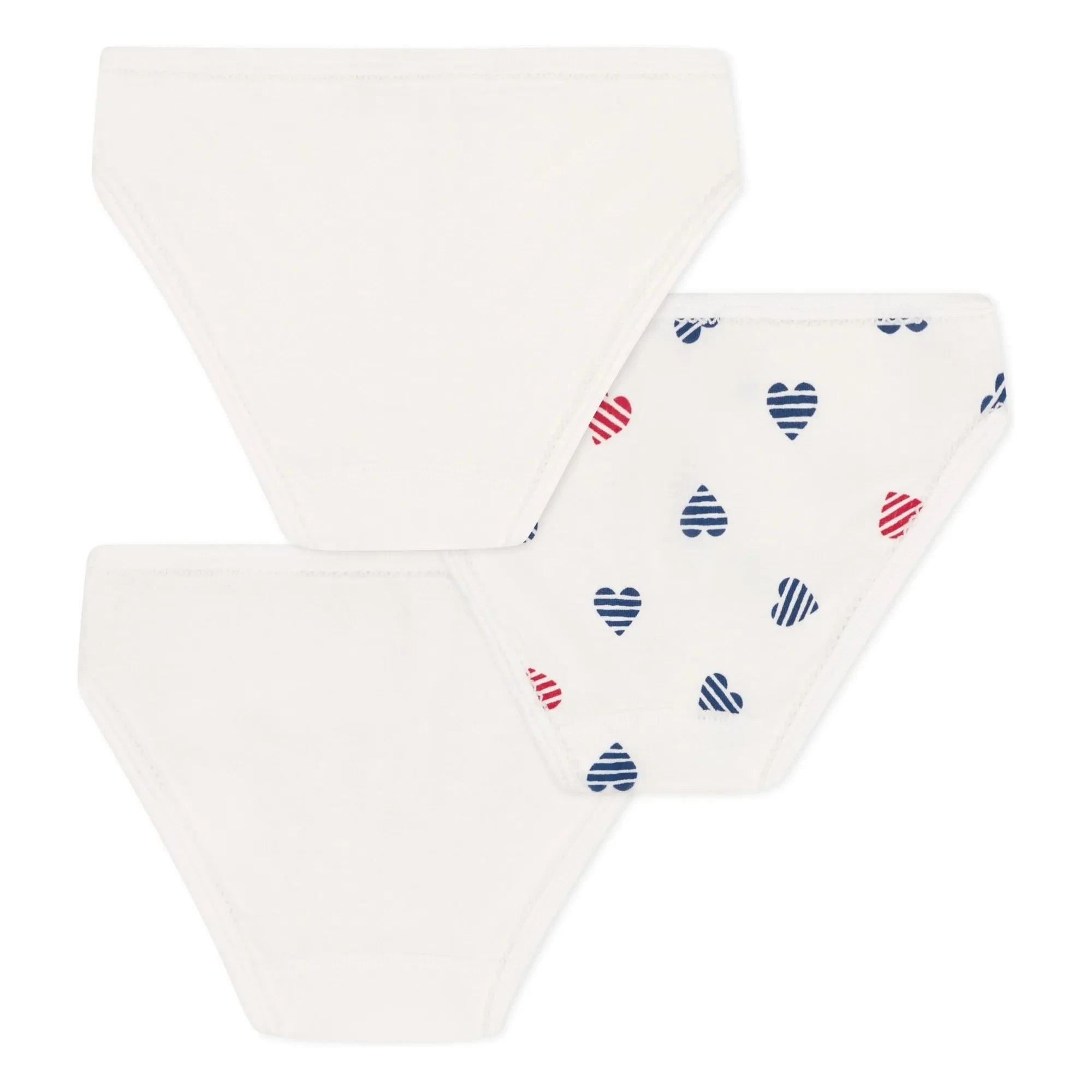 Petit Bateau - Conjunto de 3 braguitas de algodón orgánico a rayas con corazones | Crudo