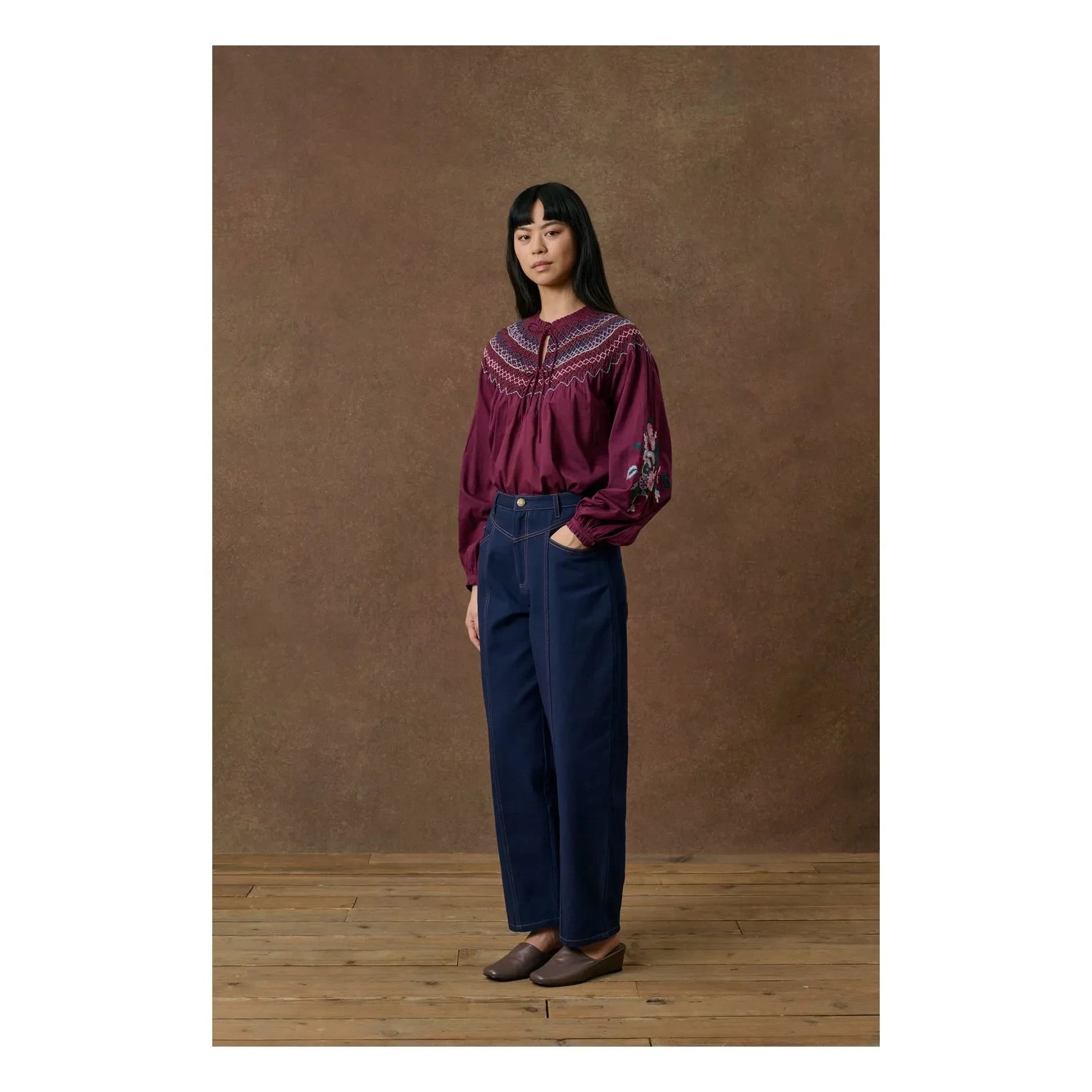 Louise Misha - Pal Organik Pamuk Bluz | Bordo