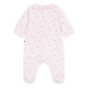 Petit Bateau - Çiçekli Kadife Pamuklu Organik Pijama | Açık Pembe