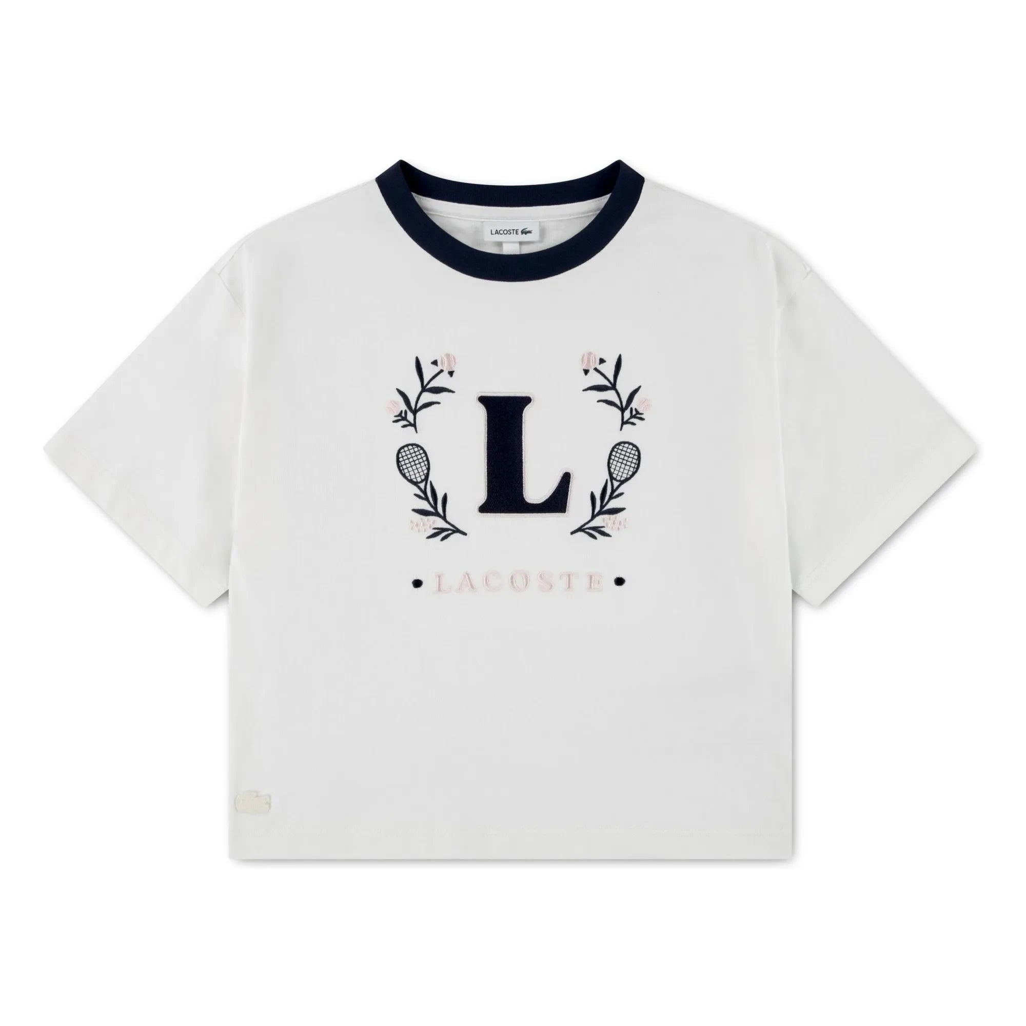 Lacoste - Camiseta L Cuello en contraste Algodón orgánico | Blanco roto