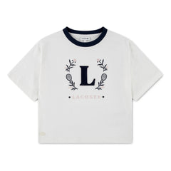 Lacoste - Camiseta L Cuello en contraste Algodón orgánico | Blanco roto